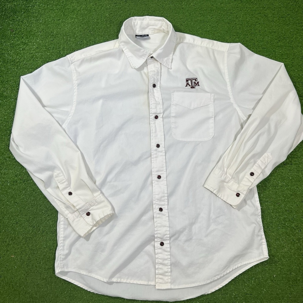 Vintage Texas A&M Pearl Snap Shirt LG White Maroon Snaps Aggie Gameday Shirt